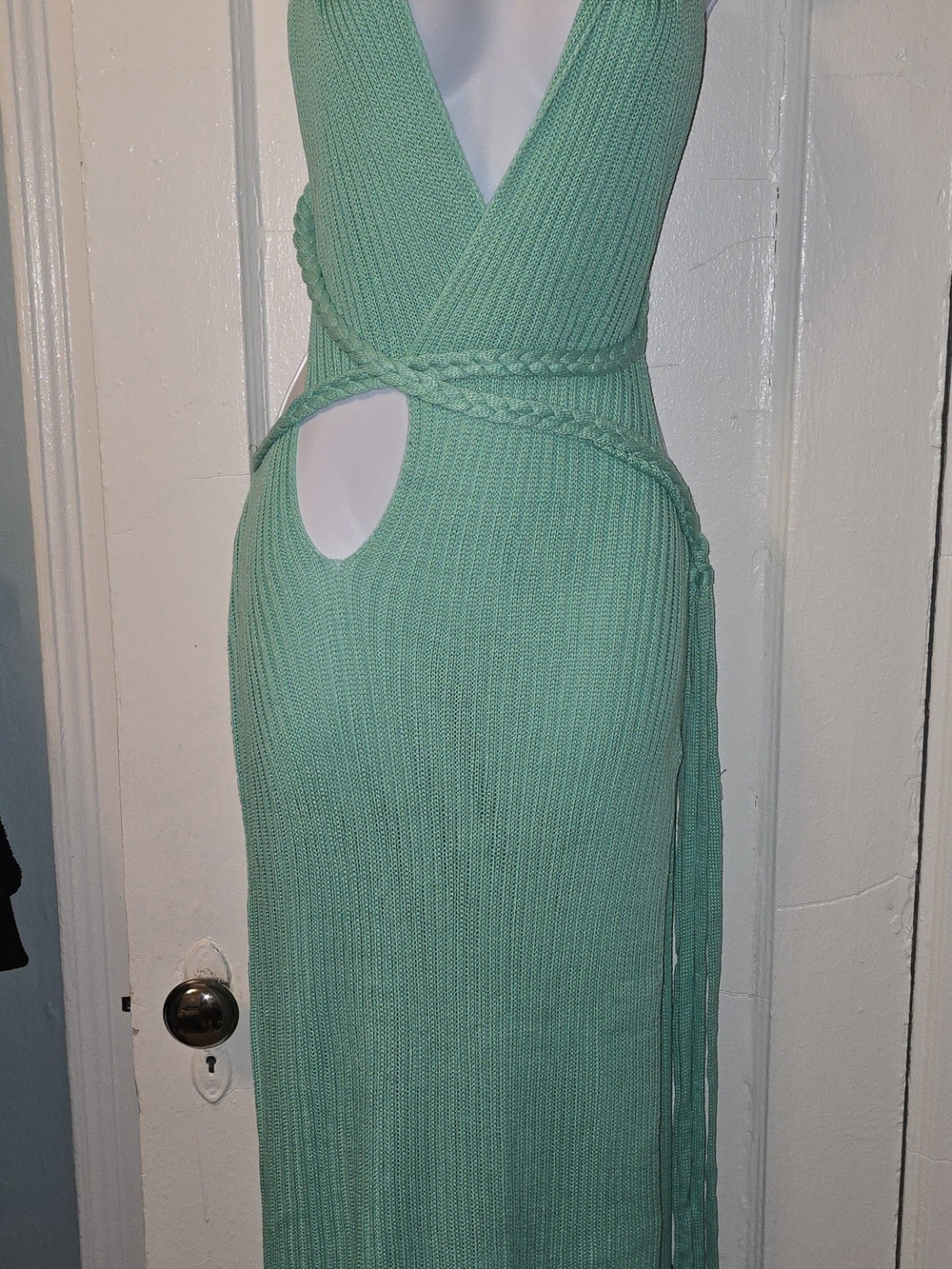 Fashion Nova Mint Green Braided Cutout Maxi Dress
